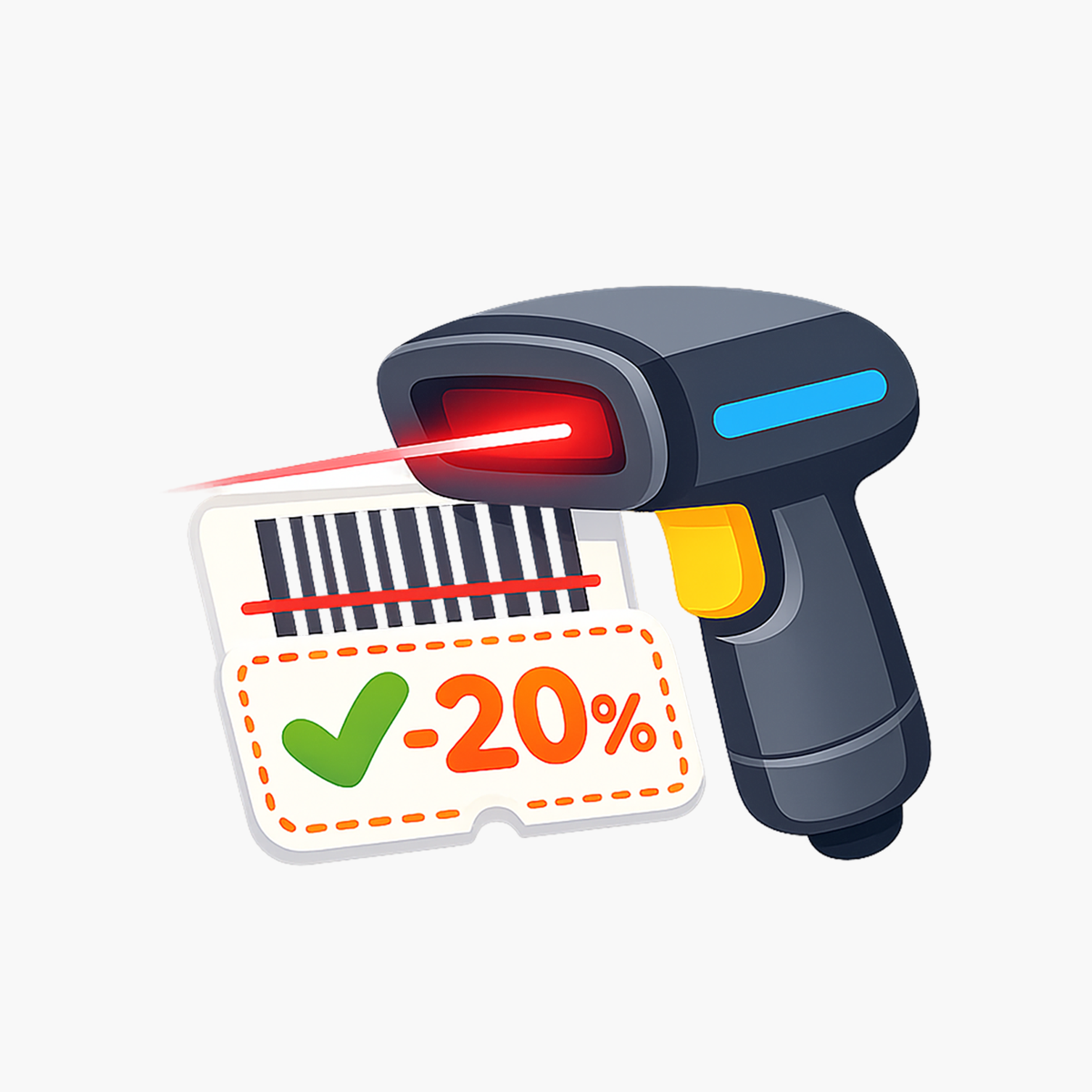 ディスカウントで作成したクーポンコードをバーコード化し、pos上でスキャンするだけで適用可能にします。