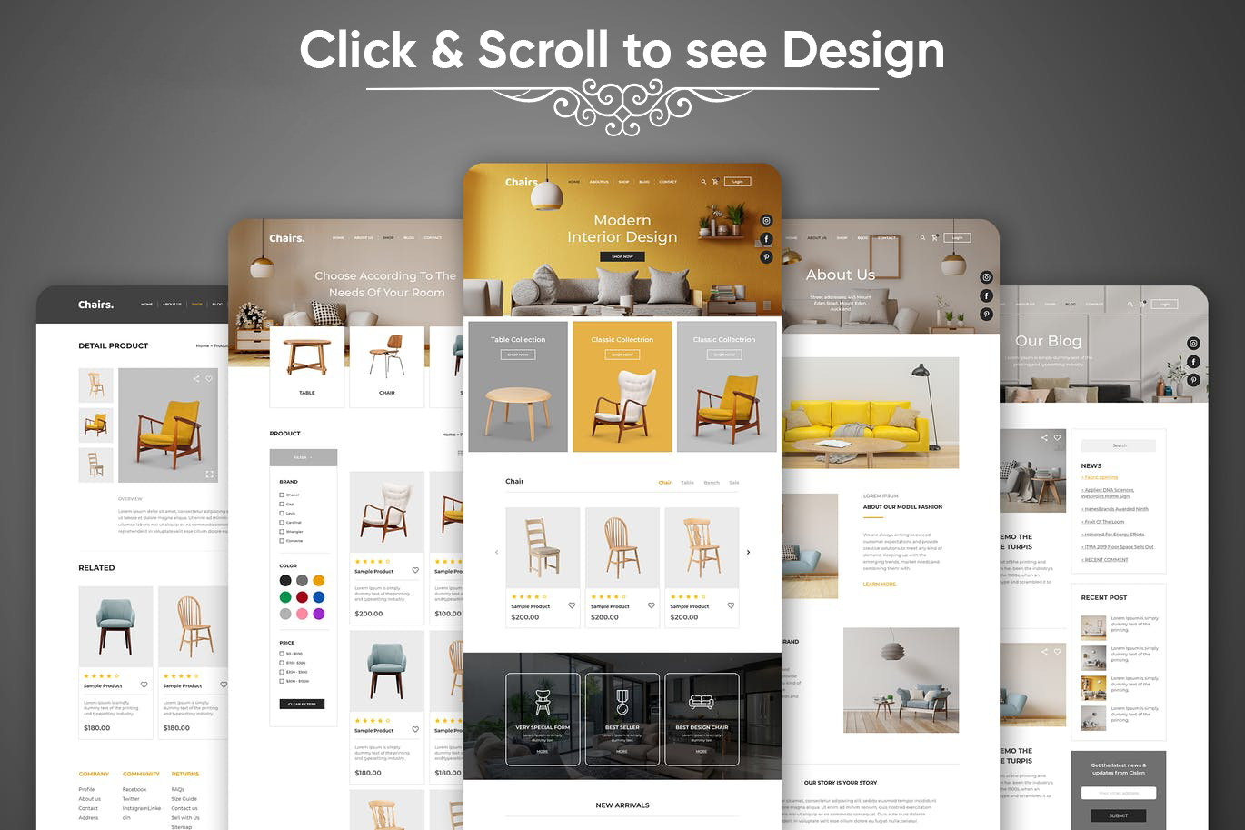 Creative furniture and interior e-commerce website screenshot