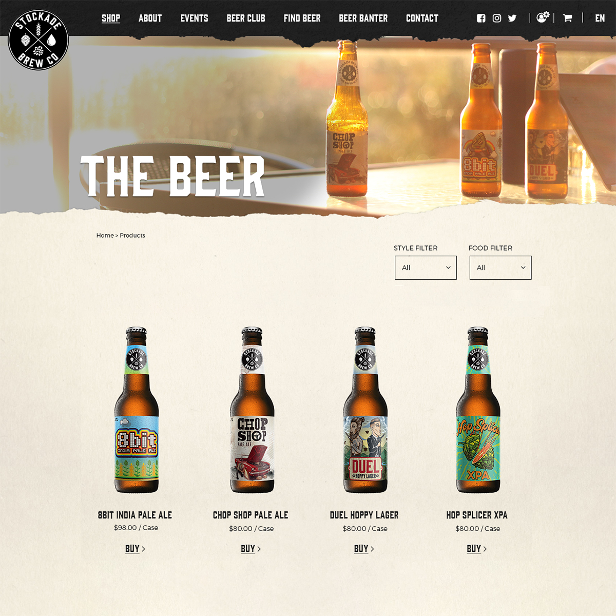 Custom store design for craft beer success story Stockade Brew Co screenshot