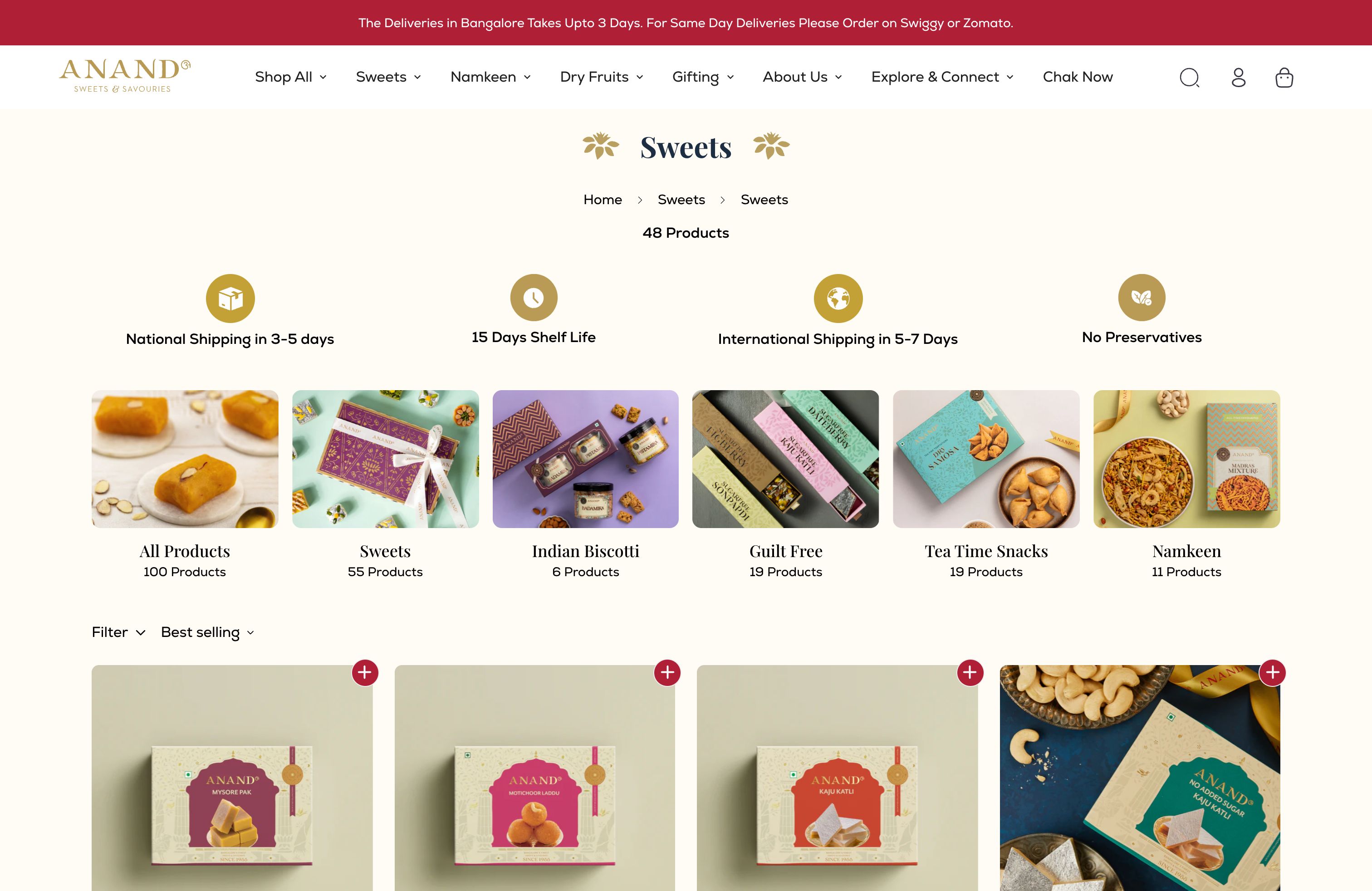 Anand Sweets - Baanglore's Unique Sweets Brand screenshot