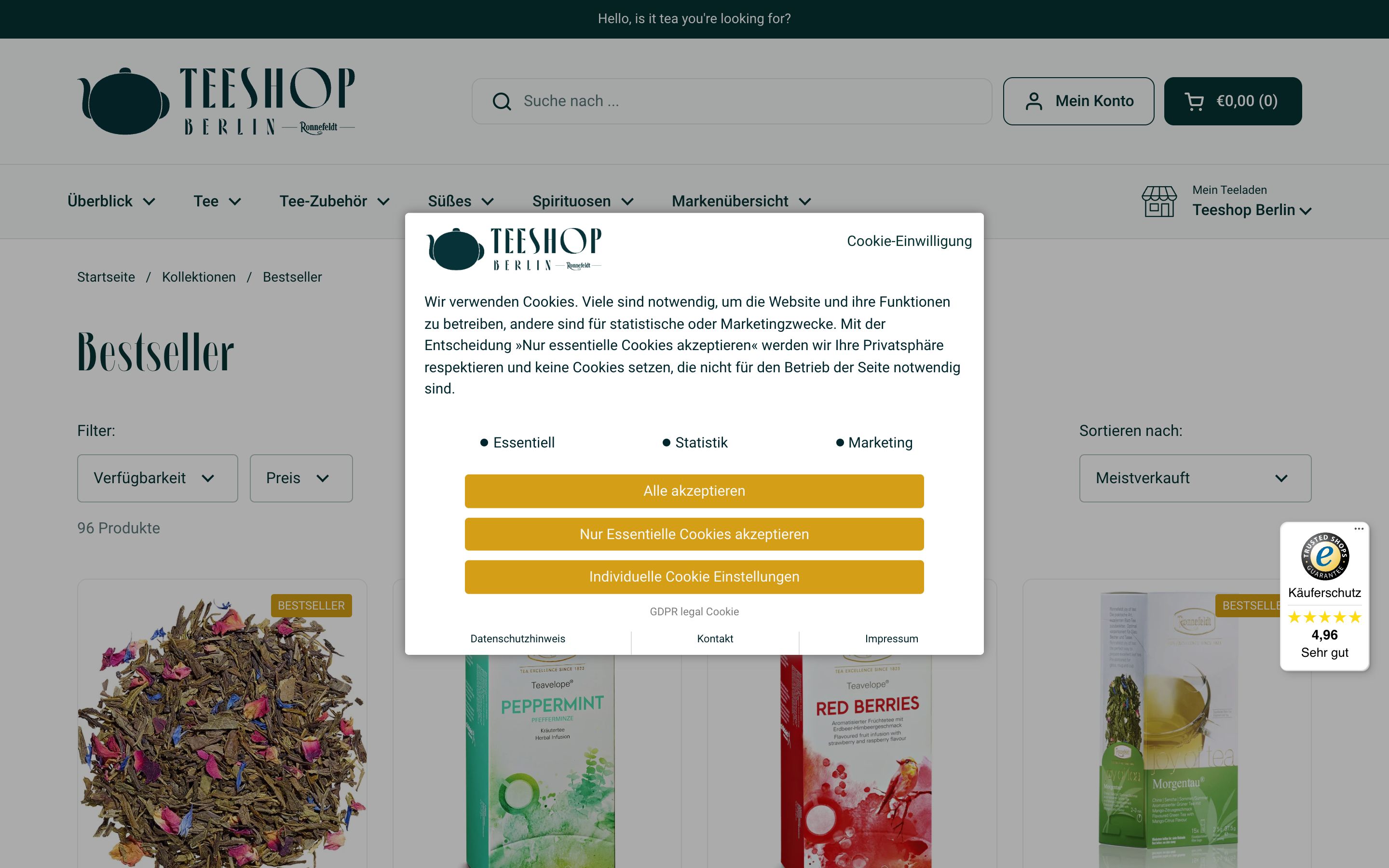 Migration von ePages & Individualisierung Shopify – teeshop-berlin.de screenshot