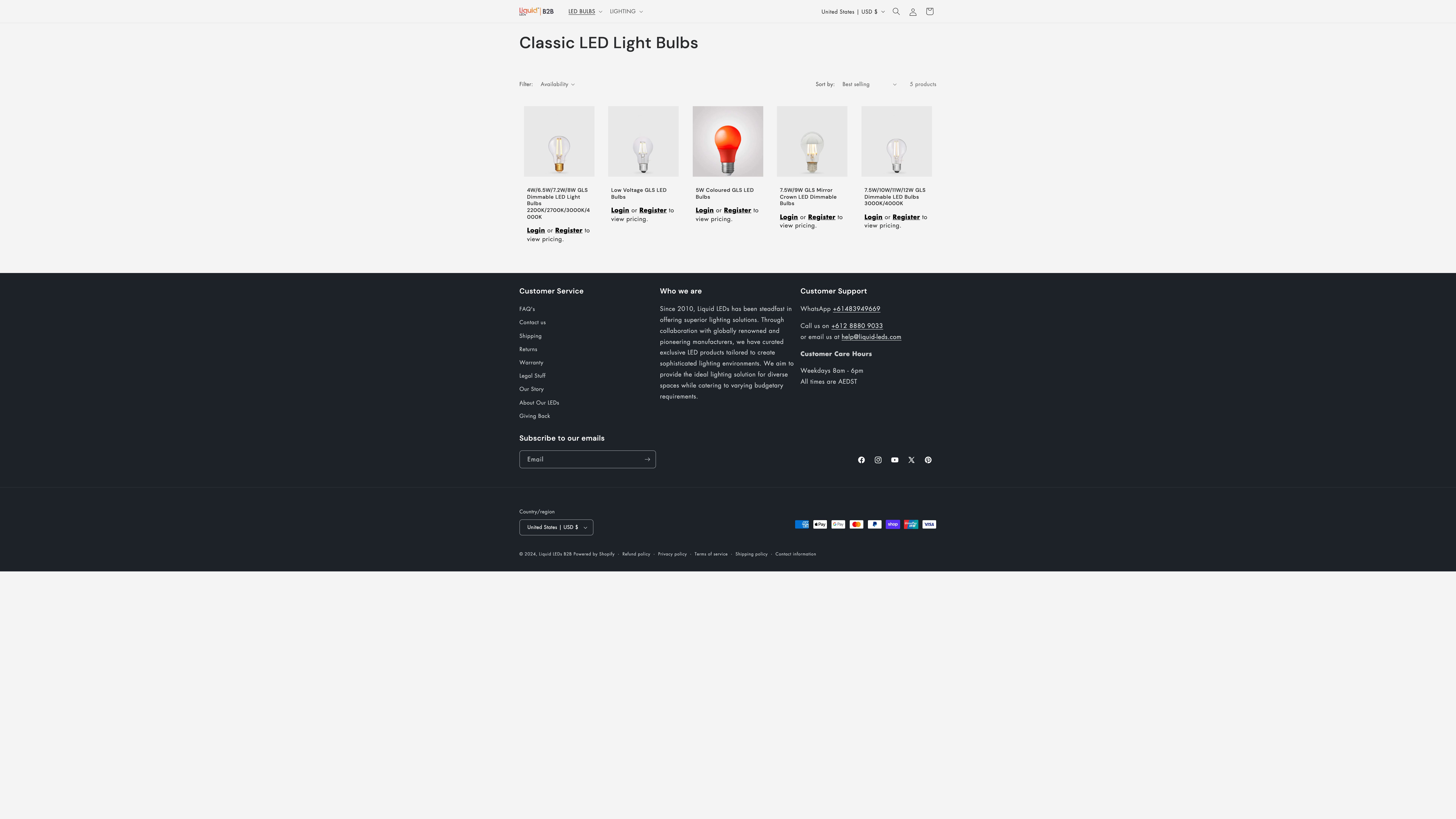 Liquid LEDs (B2B Shopify PLUS Store) screenshot