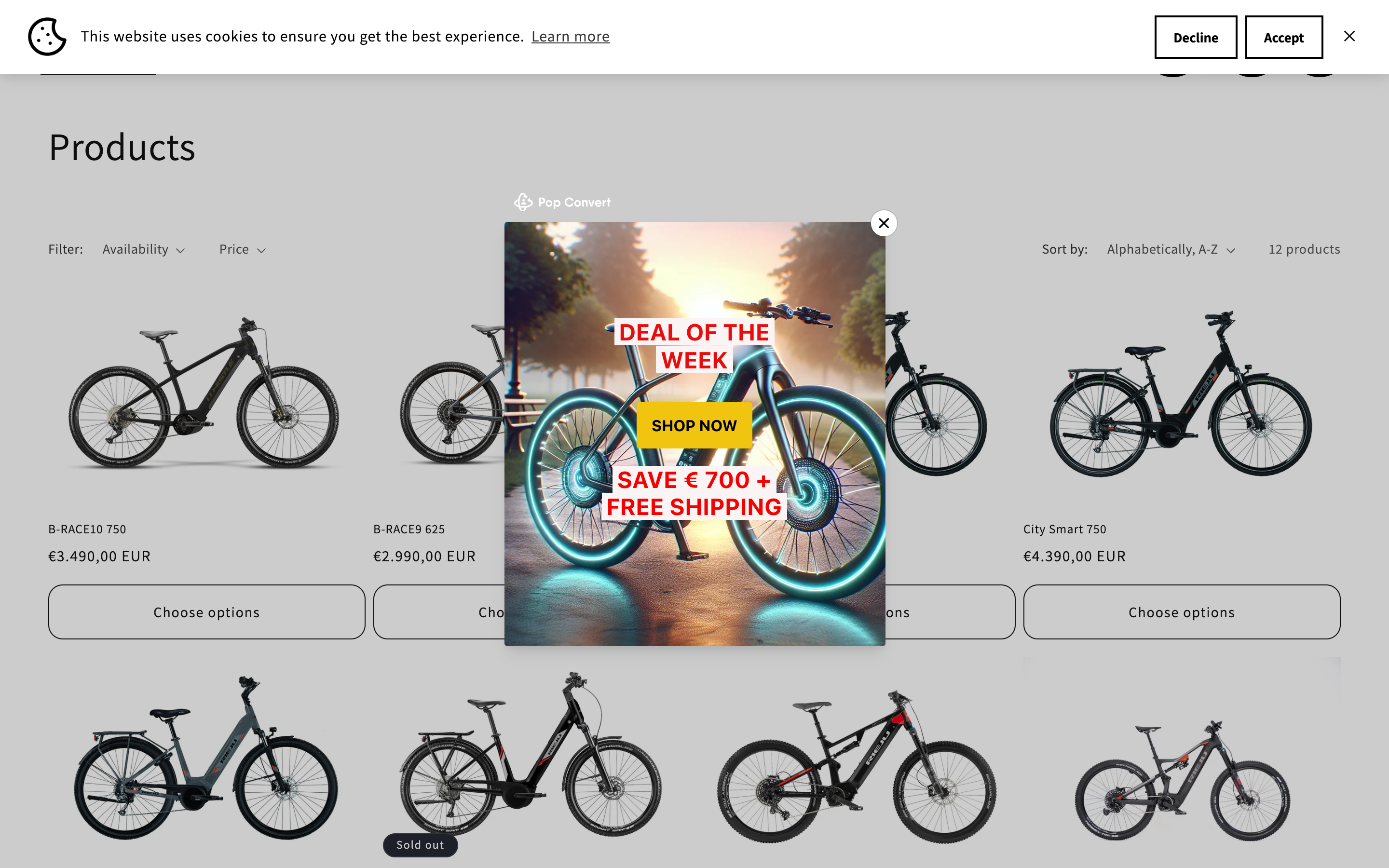 Custom pages on website - Bike Outlet screenshot