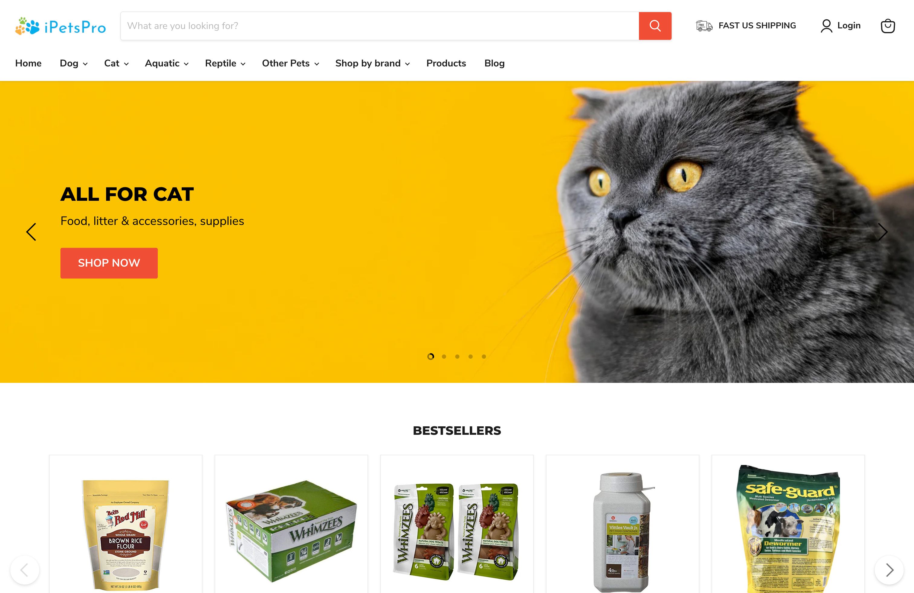 Pet products shop design & development, Amazon import screenshot