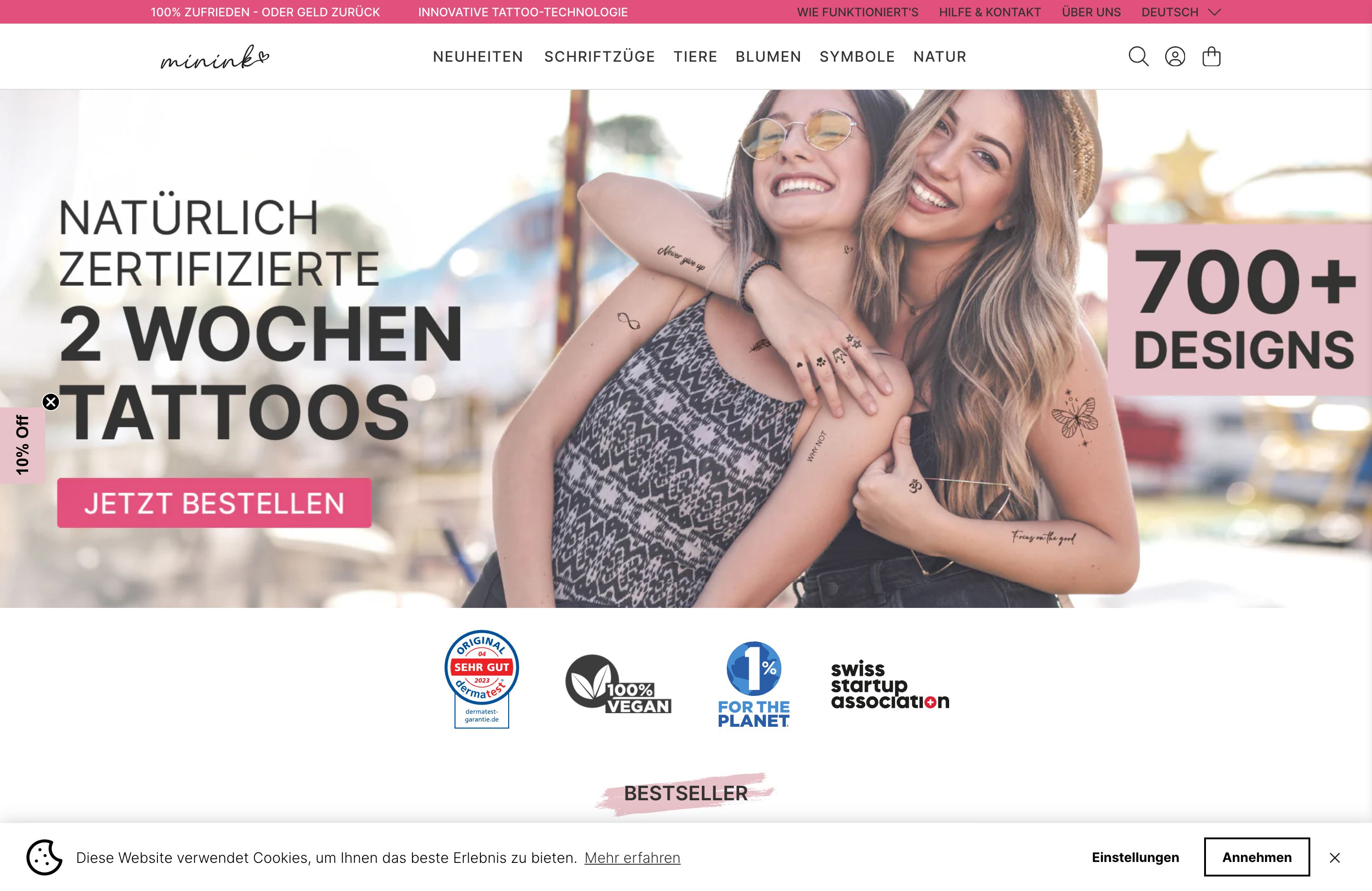 Entwicklung Onlineshop für das Startup minink screenshot